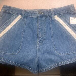 Free People Denim Shorts with Cream Details